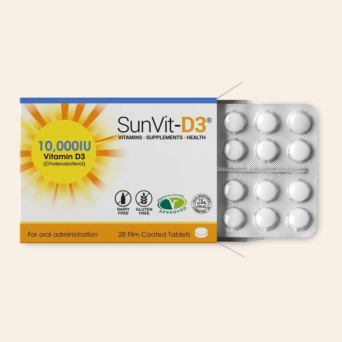 SunVit Vitamin D3 10,000IU 28 High Strength Weekly Tablets